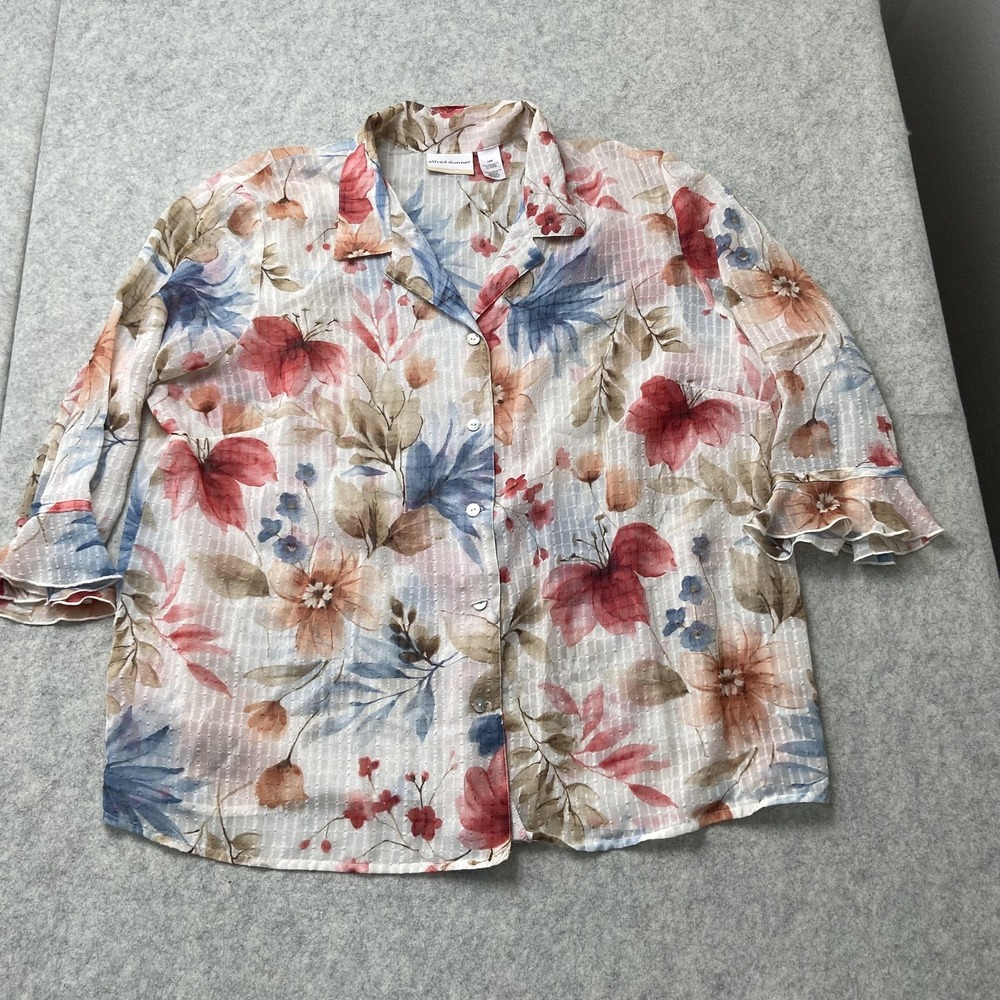Alfred Dunner Blouse Womens 18W Multicolor Floral Sheer Button Front 3/4 Sleeve